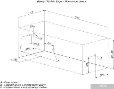 Aquanet Bright 175x70 00273795 (с каркасом)