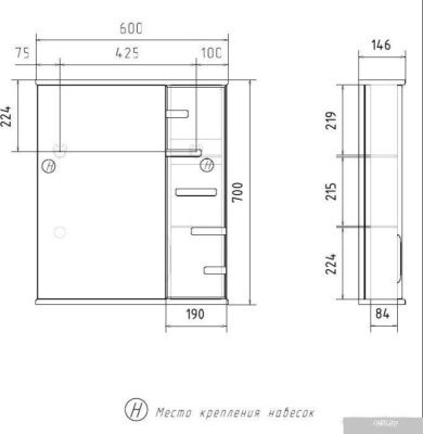 Volna Шкаф с зеркалом Joli 60 правый