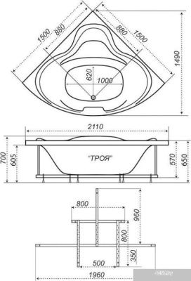 Ванна Triton Троя 150x150 (с каркасом, экраном и сифоном)