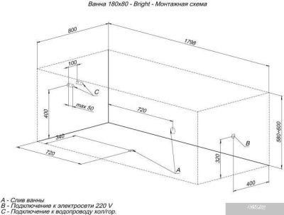 Ванна Aquanet Bright 180x80 (с каркасом и экраном)