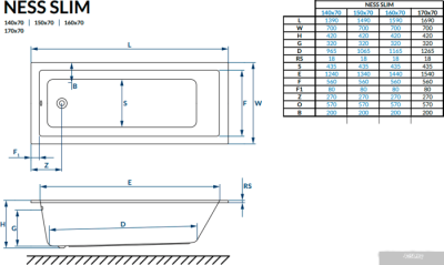 Ванна Excellent Ness Mono 170x70 (с ножками)