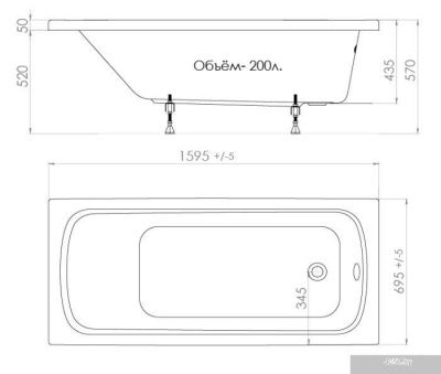 Triton Стандарт 160x70 (с ножками, экраном и сифоном)