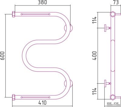 Полотенцесушитель Сунержа М-образный 600x400 +2 полки 00-0008-6040