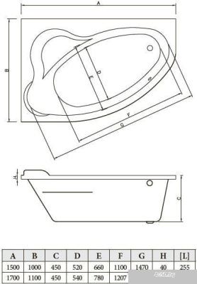 Ванна Bonito Home Rosa 170x110L (с ножками)