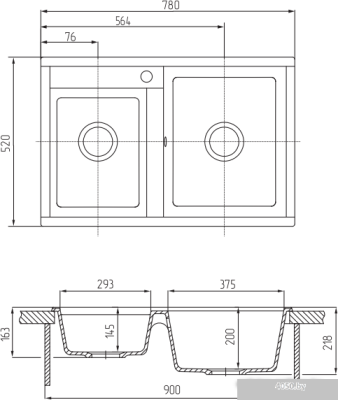 Кухонная мойка Акватон Делия 78 DBL (графит)