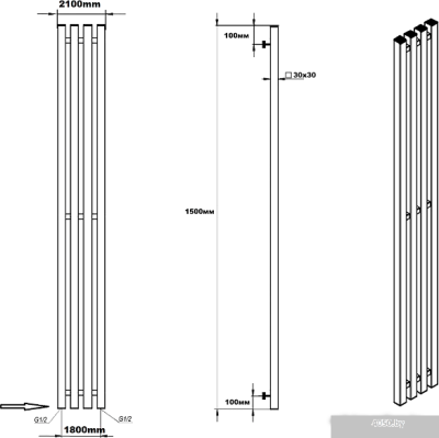 Полотенцесушитель Ростела Слим 1/2 4 перекладины 18x150 см (черный)