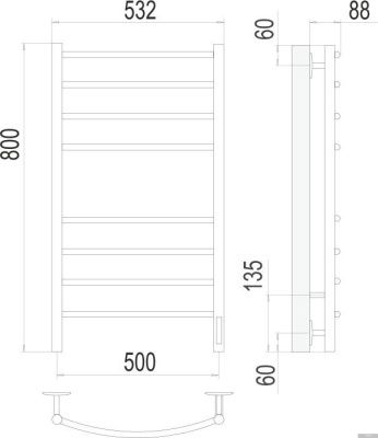 Полотенцесушитель TERMINUS Классик П8 500x800 КС 9005 бп электро