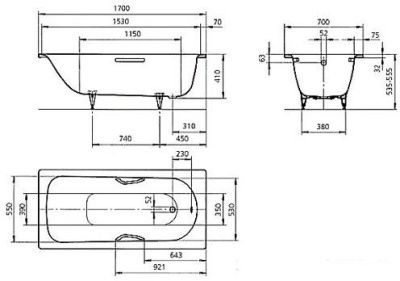 Ванна Kaldewei Saniform Plus Star 335 170x70 (с ручками и ножками)