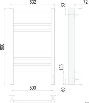 Полотенцесушитель TERMINUS Аврора П8 500x800 КС 9003 электро