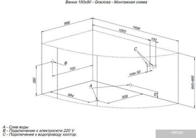 Ванна Aquanet Graciosa 150x90 L (с каркасом и экраном)