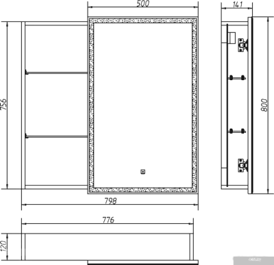 Континент Шкаф с зеркалом Aperio Led 80x80 (правый)
