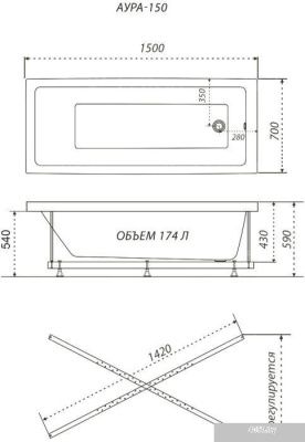 Triton Аура 150x70 (с ножками и экраном)