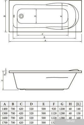 Ванна Bonito Home Malva 150x70 BH-MA-204-150/St (с ножками)