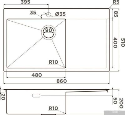 Omoikiri Akisame 86-GB-R Side (графит)