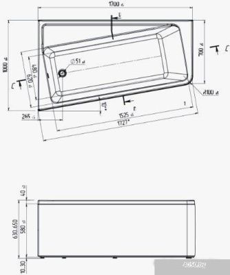 Ванна MarkaOne Direct 170x100 L (с каркасом и экраном)