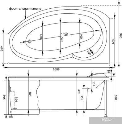Ванна Aquanet Jersey 170x90 L (с каркасом и экраном)