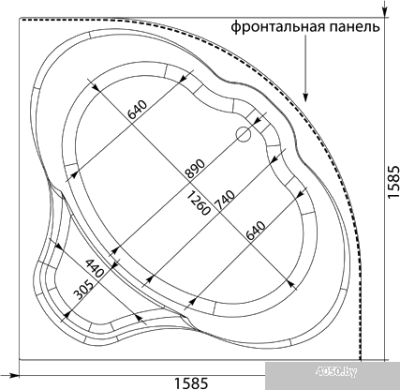 Ванна Aquanet Santiago 160x160 (с каркасом и экраном)