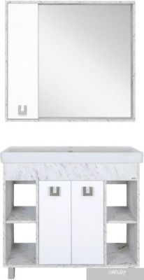 Misty Шкаф с зеркалом Мия 90 L (левый, белый/серый)