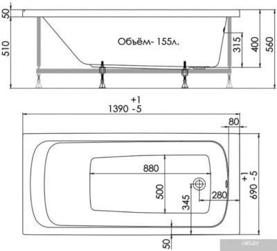 Ванна AC1Real Gama 140x70