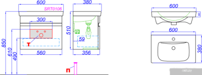 Aqwella Тумба Smart 60 SRT0106BS с умывальником Moduo Slim UM-MOD60SL/1