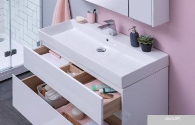 Aquanet Тумба Бруклин 100 00212599 с умывальником Slim Synergy (белый)