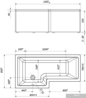 Ванна MarkaOne Linea 165x85R (с каркасом и экраном)