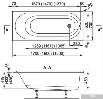 VagnerPlast Kasandra 150x70 VPBA157KAS2X-04 (с каркасом и экраном)