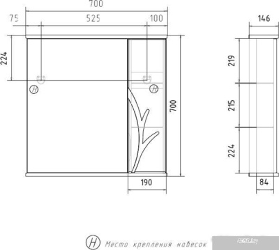 Volna Шкаф с зеркалом Adel 70 правый