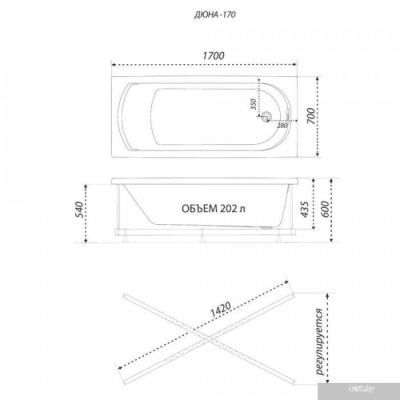 Ванна 1AcReal Дюна 170х70