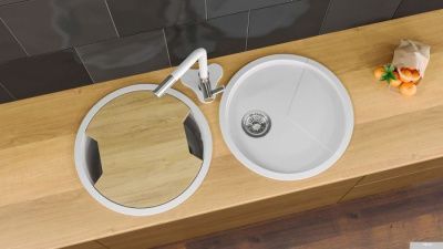 Кухонная мойка KitKraken Duo Spring C-510 с разделочной доской (белый)