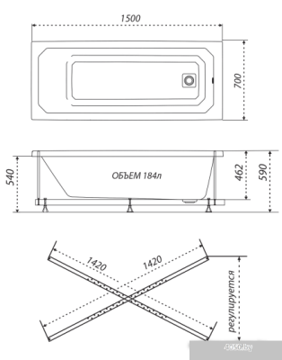 Triton Прага гидромассажная 150x70 Стандарт