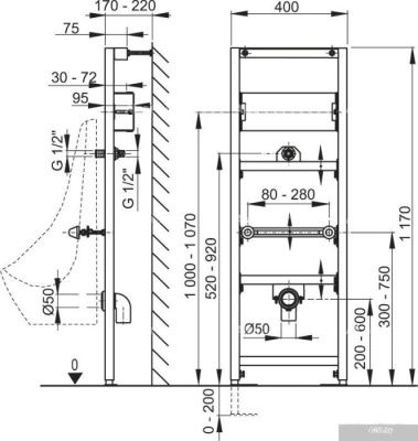 Инсталляция для писсуара Alcaplast A107S/1200