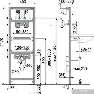 Инсталляция для раковины Alcaplast A104AVS/1200