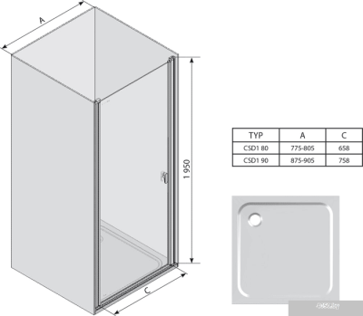 Душевая дверь Ravak Chrome CSD1 90 (белый/прозрачное)