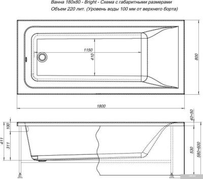 Ванна Aquanet Bright 180x80 (с каркасом и экраном)