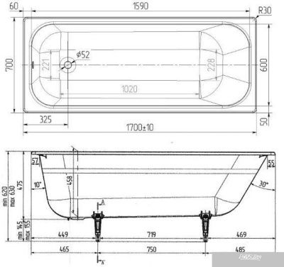 Wotte Старт УР 170x70 БП-00000004 (без ножек и ручек)
