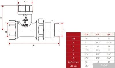 Фитинг ITAP Прямой запорный клапан 296S 3/8