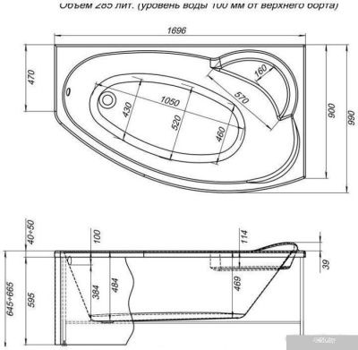 Ванна Aquanet Jersey 170x90 R (с каркасом)