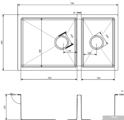 Кухонная мойка ZorG PVD-78-2-44 (графит)