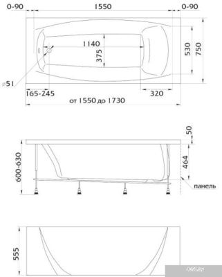 Ванна 1Марка Pragmatika 173x75 (с каркасом и экраном)