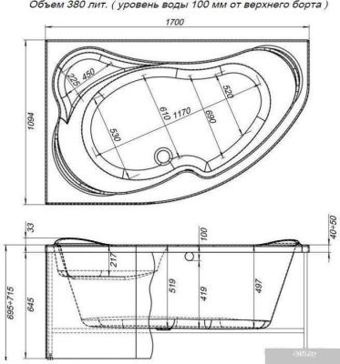 Ванна Aquanet Capri 170x110 L (с каркасом и экраном)