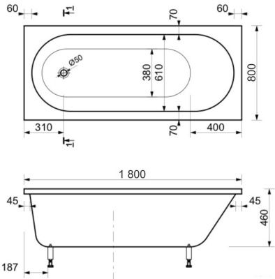 Ванна AquaStone Наоми 180x80