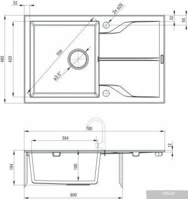 Кухонная мойка Deante Andante ZQN G113 (графитовый металлик)