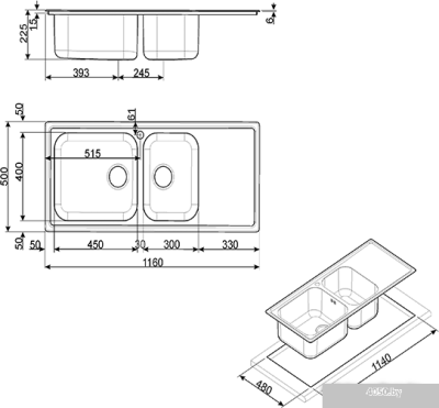 Кухонная мойка Smeg LG116S-2