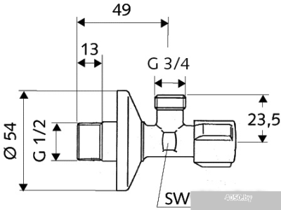 Schell Вентиль горизонтальный для стир. машины 1/2x3/4 33 00 06 99