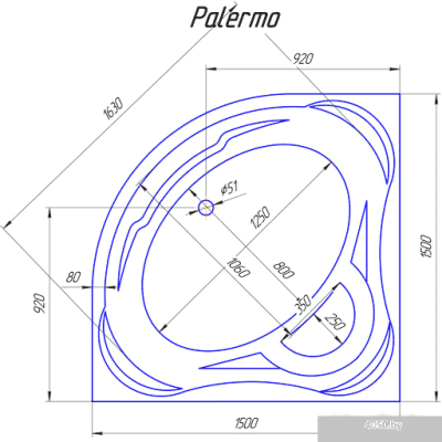 Ванна 1Марка Palermo 150x150 (с каркасом)