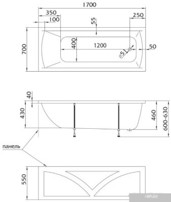 Ванна 1Марка Modern 170x70 (с ножками)
