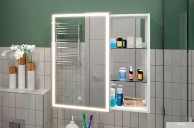 Континент Шкаф с зеркалом Aperio Led 80x80 (левый)