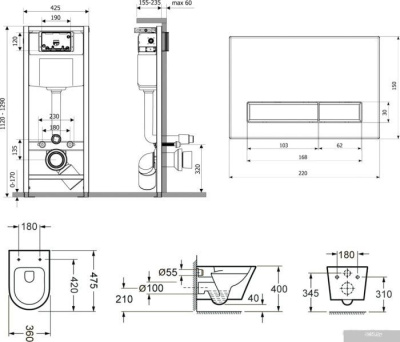 Унитаз Lavinia Boho Relfix Biore Compacto Rimless 6 в 1 75110144 (черный стекло)