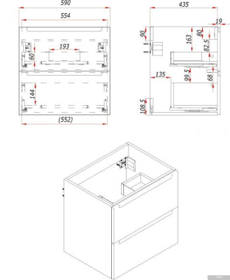 ЗОВ Тумба с умывальником Дион 60 D60LAFM7015MKV5-OL60 (графит матовый)
